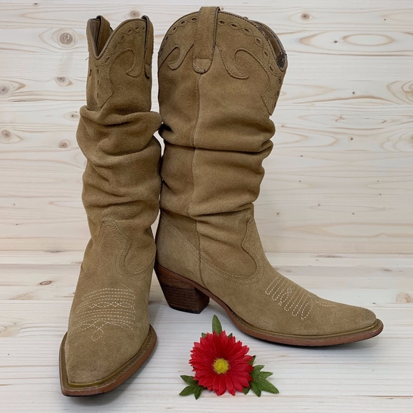 Steve Madden Shoes - Steve Madden "Saddle" Suede Slouchy Cowboy Boots